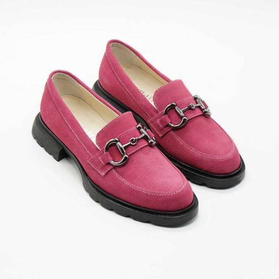 Imagine Mocasini damă din piele naturală întoarsă culoare magenta 130 