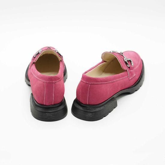 Imagine Mocasini damă din piele naturală întoarsă culoare magenta 130 