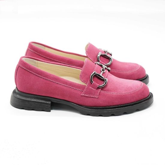 Imagine Mocasini damă din piele naturală întoarsă culoare magenta 130 