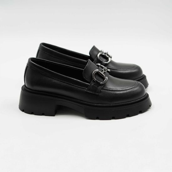 Imagine  Mocasini damă negri cu talpă groasă din piele naturală 132