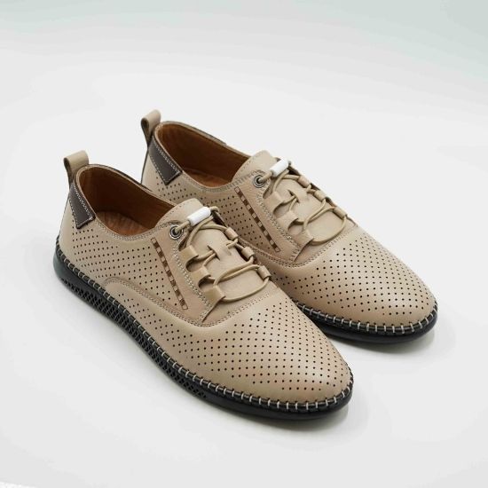 Imagine Pantofi 6574 casual din piele naturala culoare bej