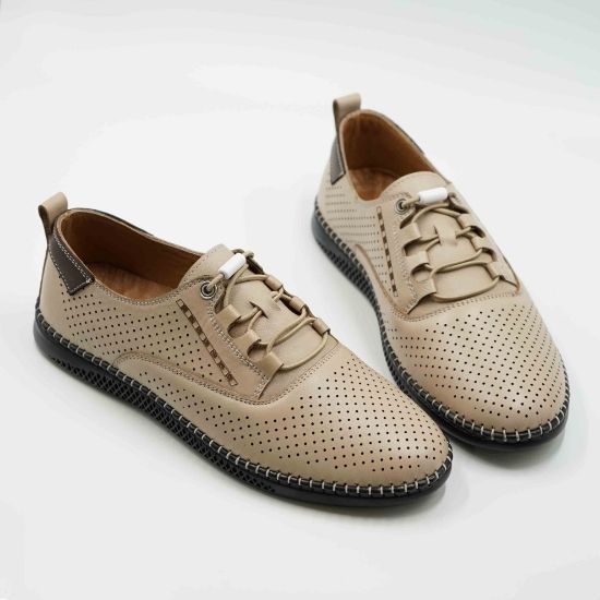 Imagine Pantofi 6574 casual din piele naturala culoare bej