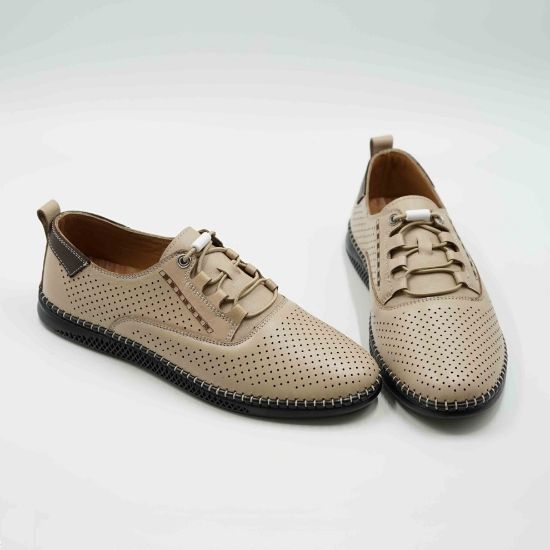 Imagine Pantofi 6574 casual din piele naturala culoare bej