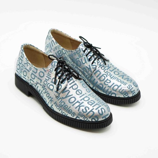 Imagine Pantofi L 206 casual din piele naturala culoare albastru imprimeu text