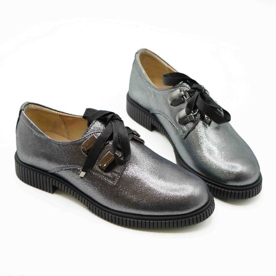 Imagine Pantof l 207 casual din piele naturala lacuita culoare argintie