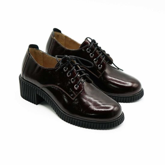 Imagine Pantofi 209 casual din piele naturala lacuita culoare visinie