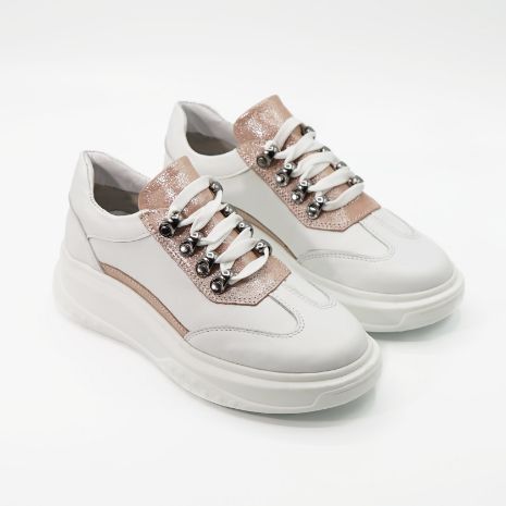 Imagine Pantofi damă din piele naturală 144 TE alb-roz