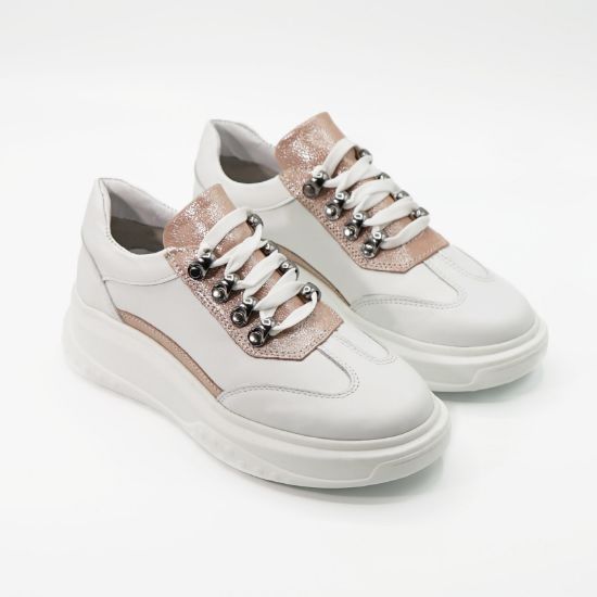 Imagine Pantofi damă din piele naturală 144 TE alb-roz