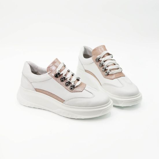 Imagine Pantofi damă din piele naturală 144 TE alb-roz