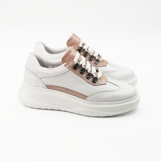 Imagine Pantofi damă din piele naturală 144 TE alb-roz