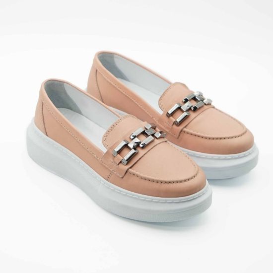 Imagine Mocasini damă din piele naturală roz pudră RY1800 