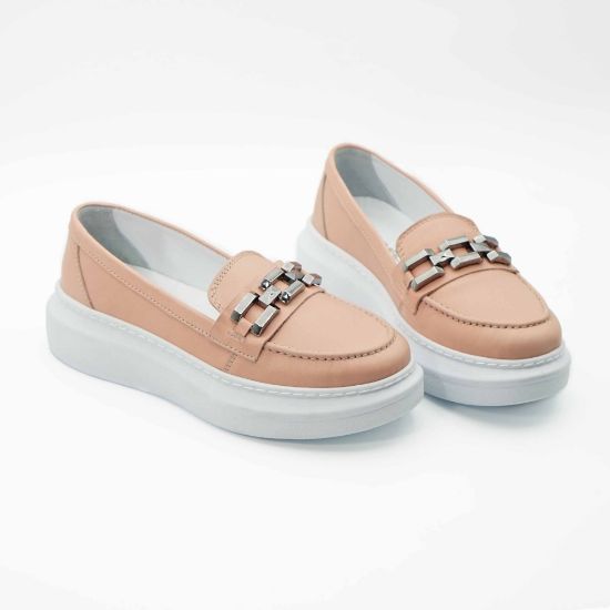 Imagine Mocasini damă din piele naturală roz pudră RY1800 