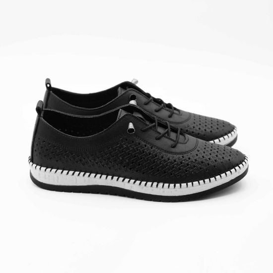 Imagine Pantofi damă casual din piele naturală cu siret elastic cod 1800 NEGRU