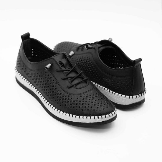 Imagine Pantofi damă casual din piele naturală cu siret elastic cod 1800 NEGRU