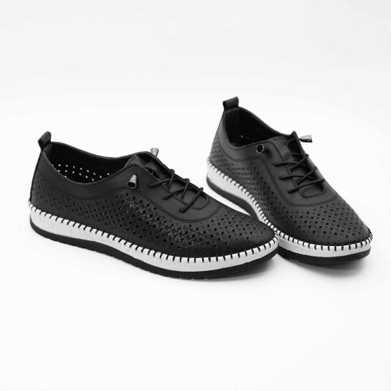 Imagine Pantofi damă casual din piele naturală cu siret elastic cod 1800 NEGRU