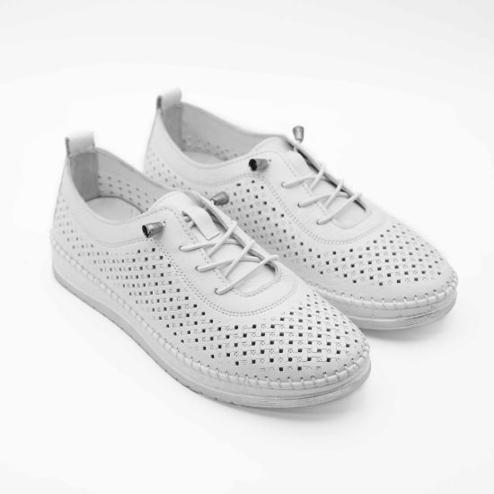 Imagine Pantofi damă casual din piele naturală cu siret elastic cod 1800 alb