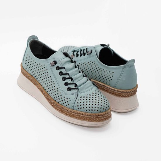 Imagine Pantofi damă piele naturală gaurita cu laser 2046 verde menta.