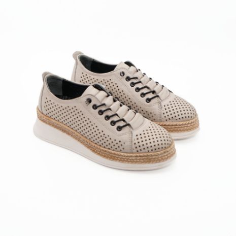 Imagine Pantofi damă piele naturală gaurita cu laser 2046 culoare bej.