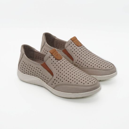 Imagine Mocasini damă bej din piele naturală găurită cu laser 2054 