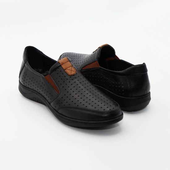 Imagine Mocasini damă negri din piele naturală găurită cu laser 2054 