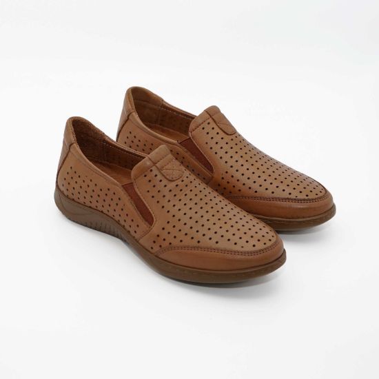 Imagine Mocasini damă maro din piele naturală găurită cu laser 2054 