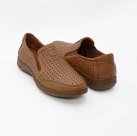 Imagine Mocasini damă maro din piele naturală găurită cu laser 2054 