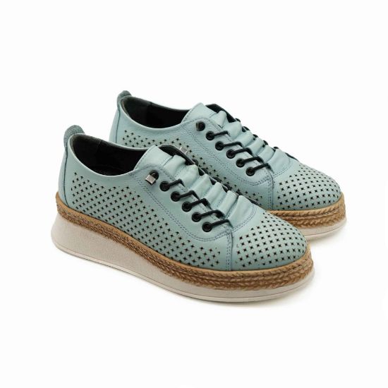 Imagine Pantofi damă piele naturală gaurita cu laser 2046 verde menta.