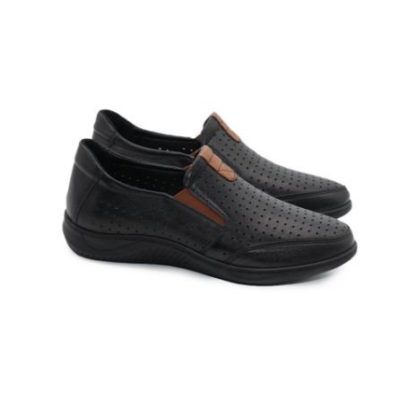 Imagine Mocasini damă negri din piele naturală găurită cu laser 2054 