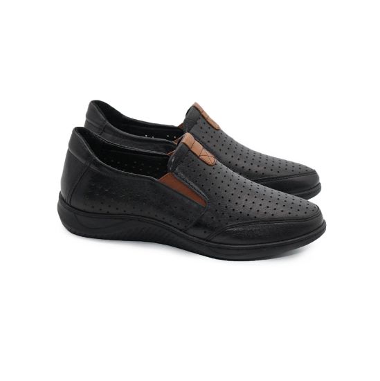 Imagine Mocasini damă negri din piele naturală găurită cu laser 2054 