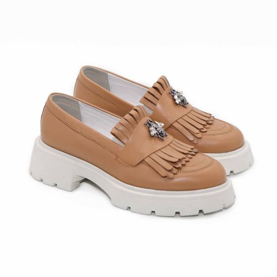 Imagine Mocasini damă maro camel din piele naturală 131