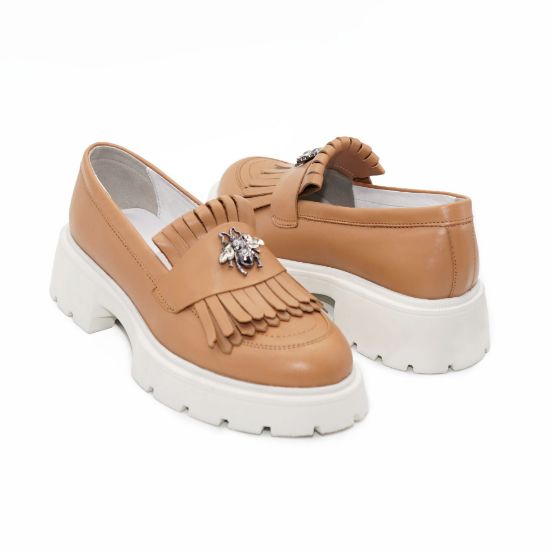 Imagine Mocasini damă maro camel din piele naturală 131