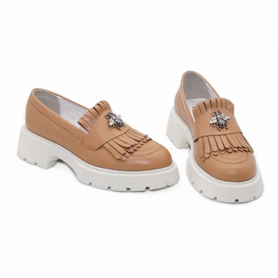 Imagine Mocasini damă maro camel din piele naturală 131