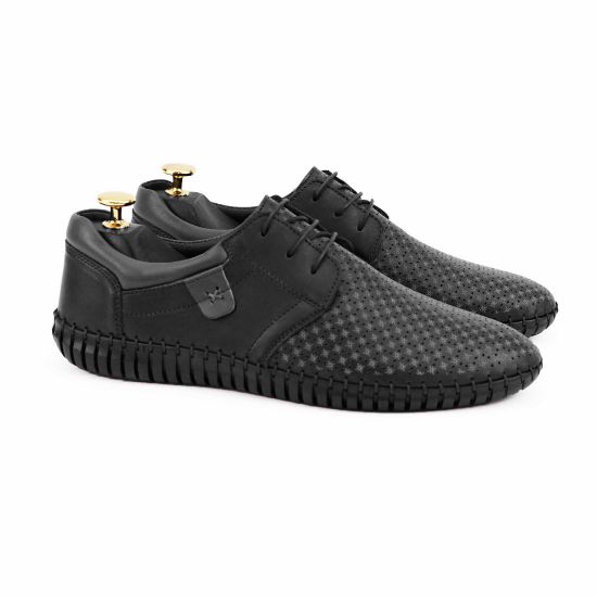 Imagine Pantofi casual bărbați piele naturală 643 negru perforat