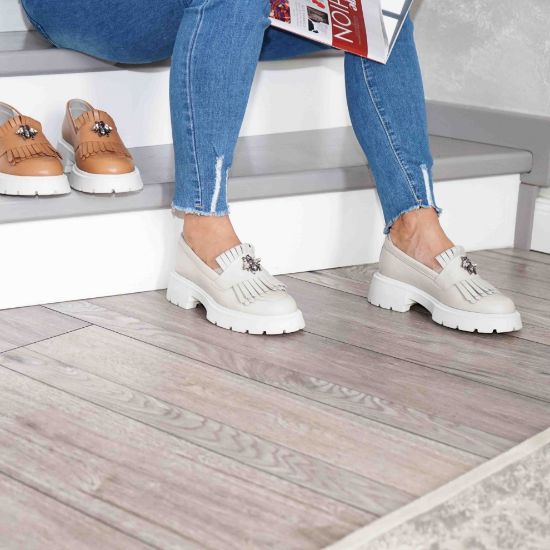 Imagine Mocasini albi damă din piele naturală 131