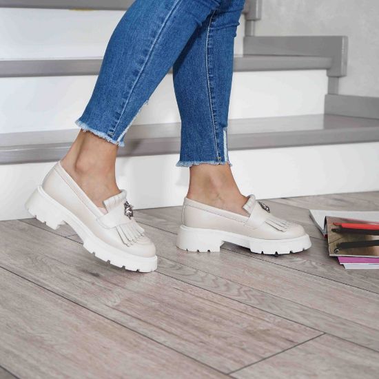 Imagine Mocasini albi damă din piele naturală 131